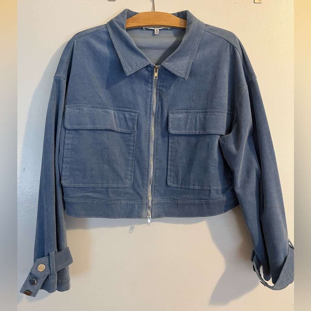Cropped Corduroy Jacket - Blue - Medium